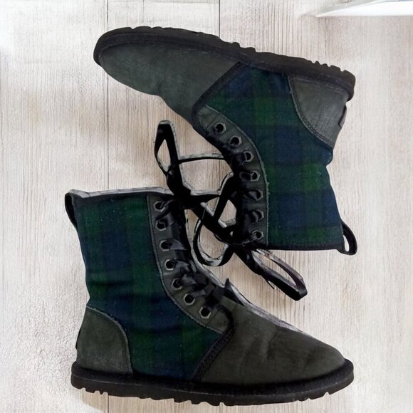 90s‎ Grunge Ugg Jaxen Plaid Shearling Lace Up Combat Boots Size 5 - Picture 1 of 7